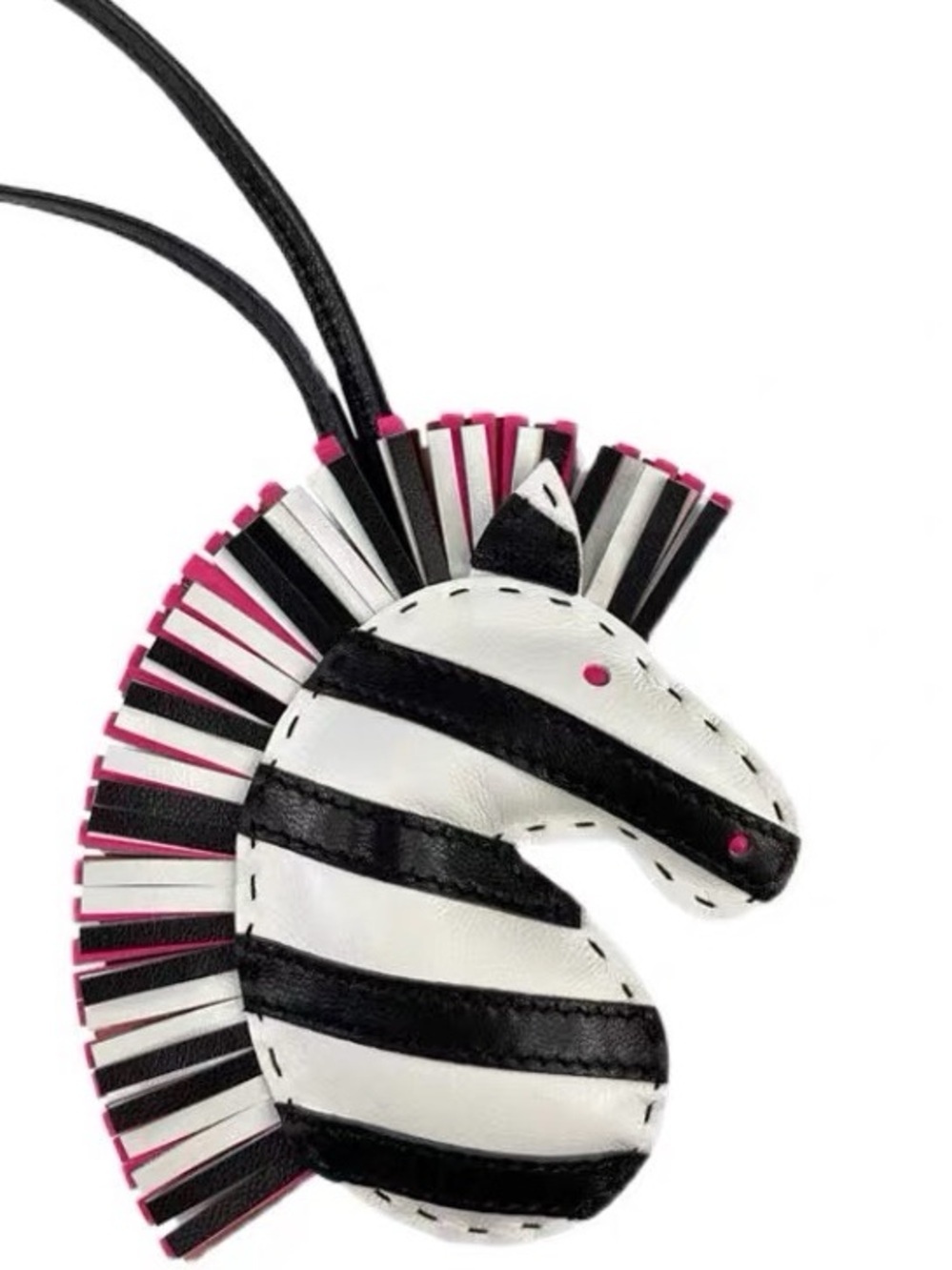 Luxury 100% Handmade Leather Zebra Tassel Bag Charm in Black, White & Pink